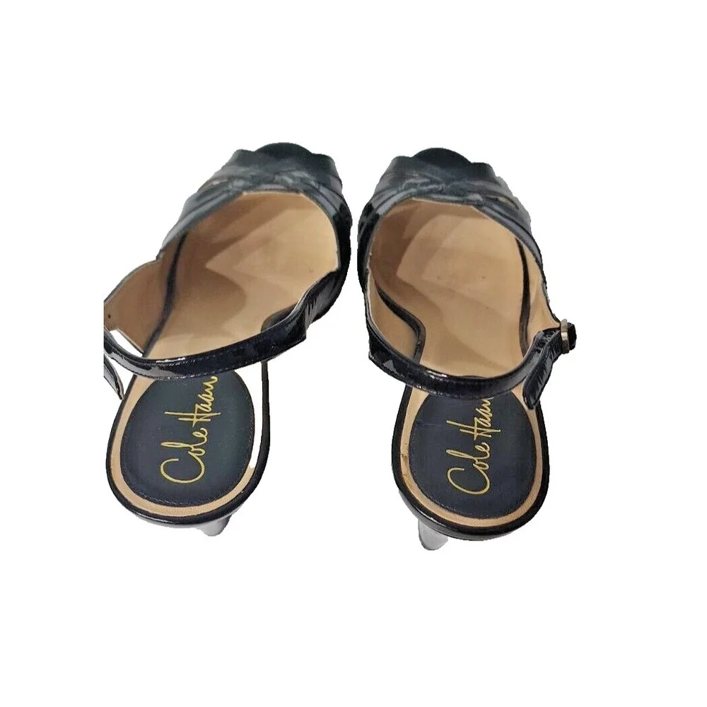 COLE HAAN Women's Black Patent Leather Heels Open Toe Slingback Sandals Size 10B